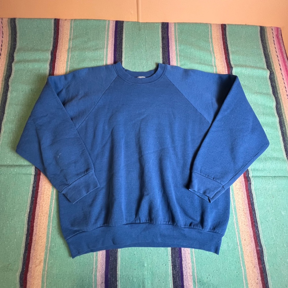 Fruit of the Loom Sweatshirt Mens XL Blue Vintage 90s Raglan Crew Neck Plain